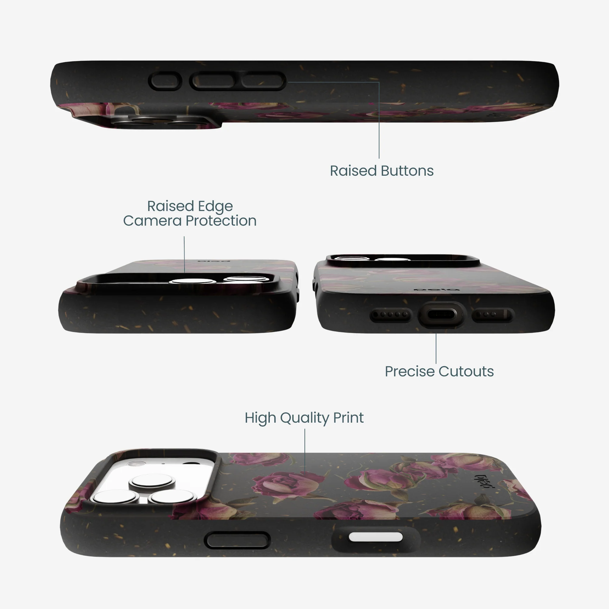 Black Dried Rosebuds iPhone 17 Pro Case - Image 3