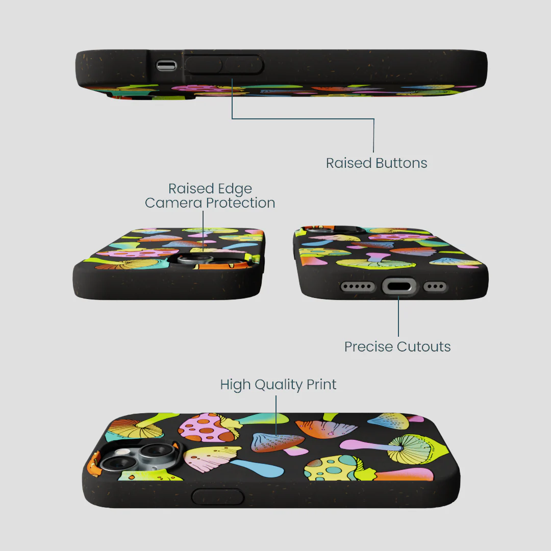 Black Mushroom Party iPhone 15 Case - Image 3