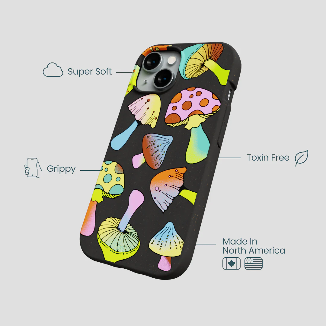 Black Mushroom Party iPhone 15 Case - Image 4