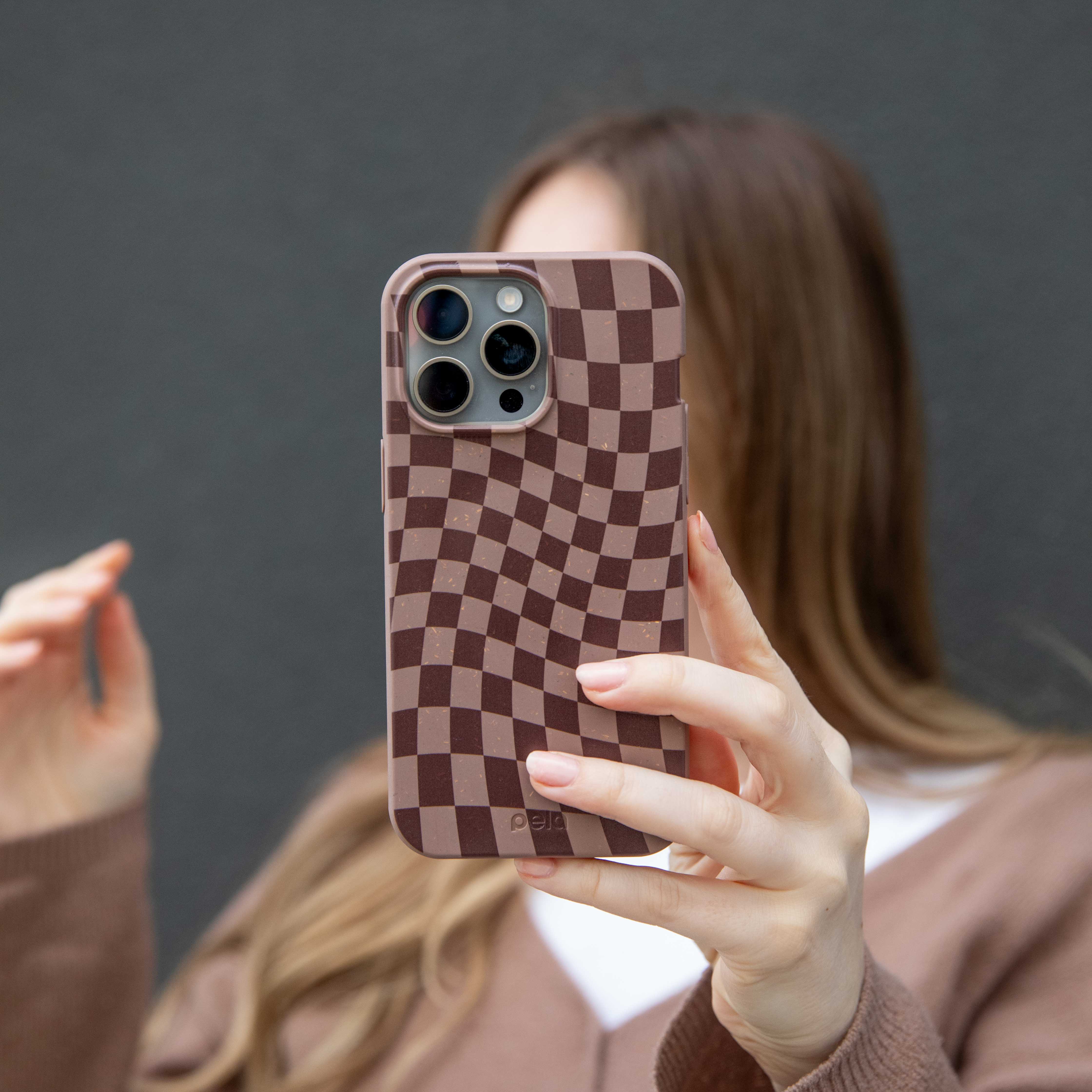 Chocolate Brown Cafe Check iPhone 12 Mini Case - Image 5