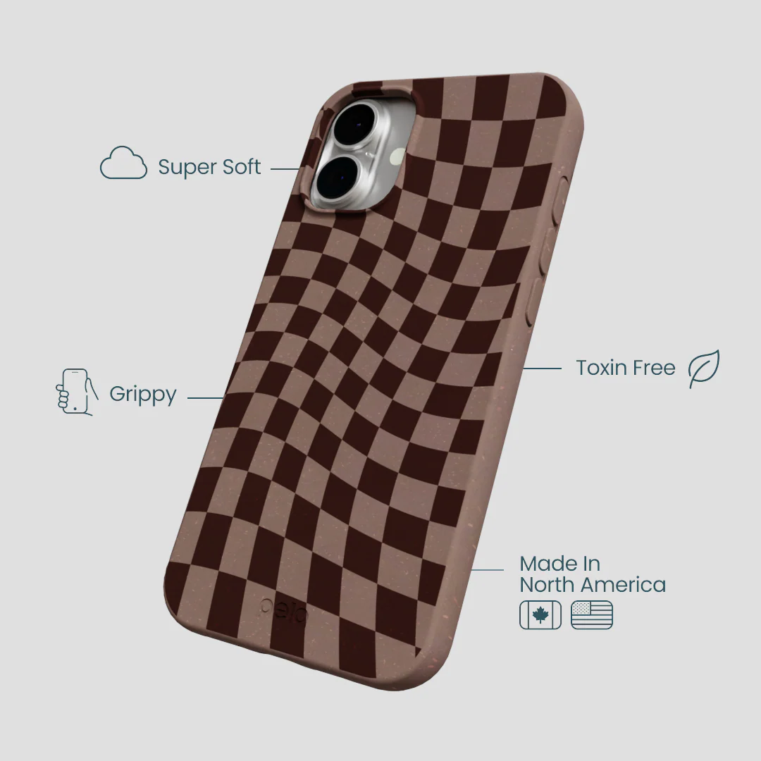 Chocolate Brown Cafe Check iPhone 16 Plus Case - Image 4