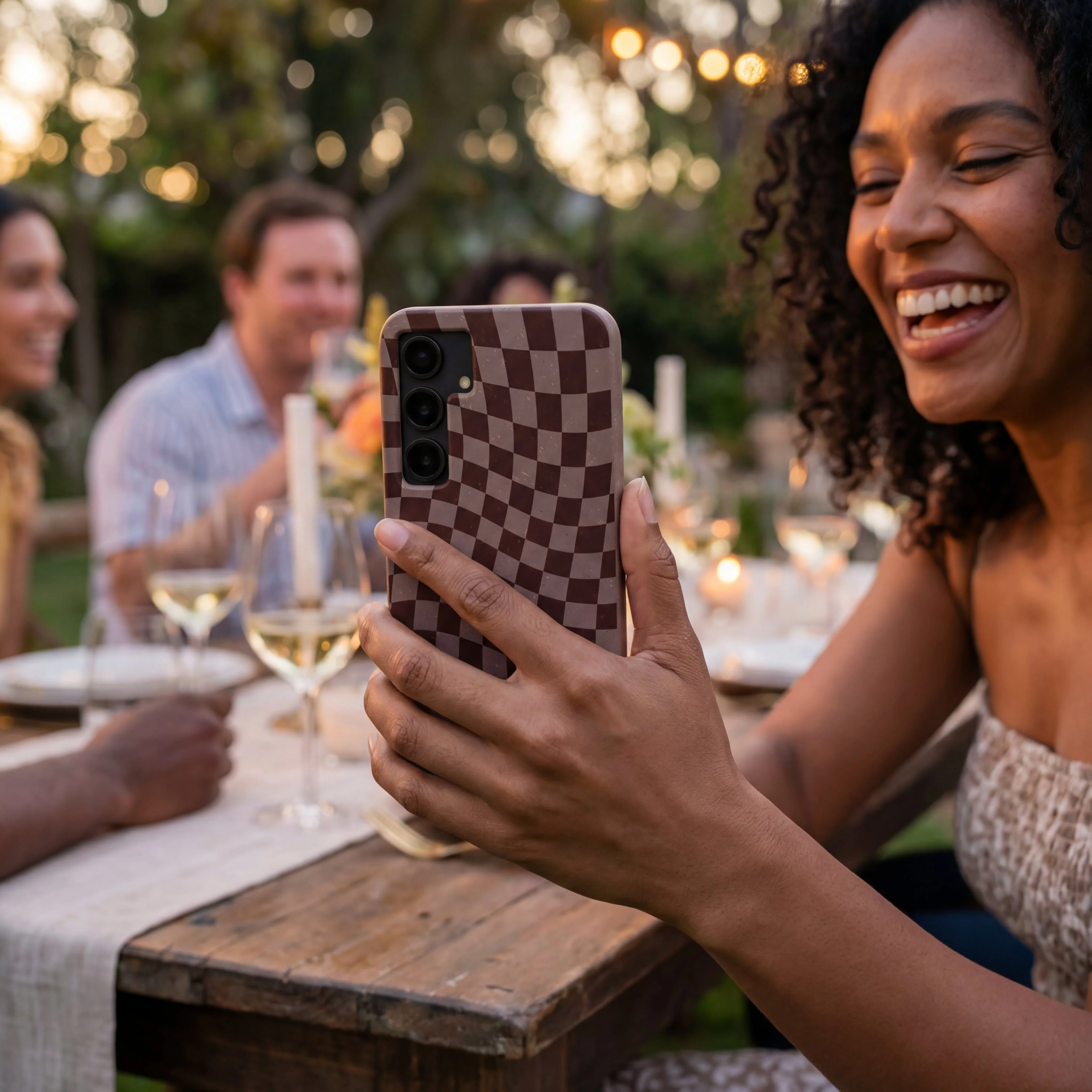Chocolate Brown Cafe Check Samsung Galaxy S25+(Plus) Case - Image 2