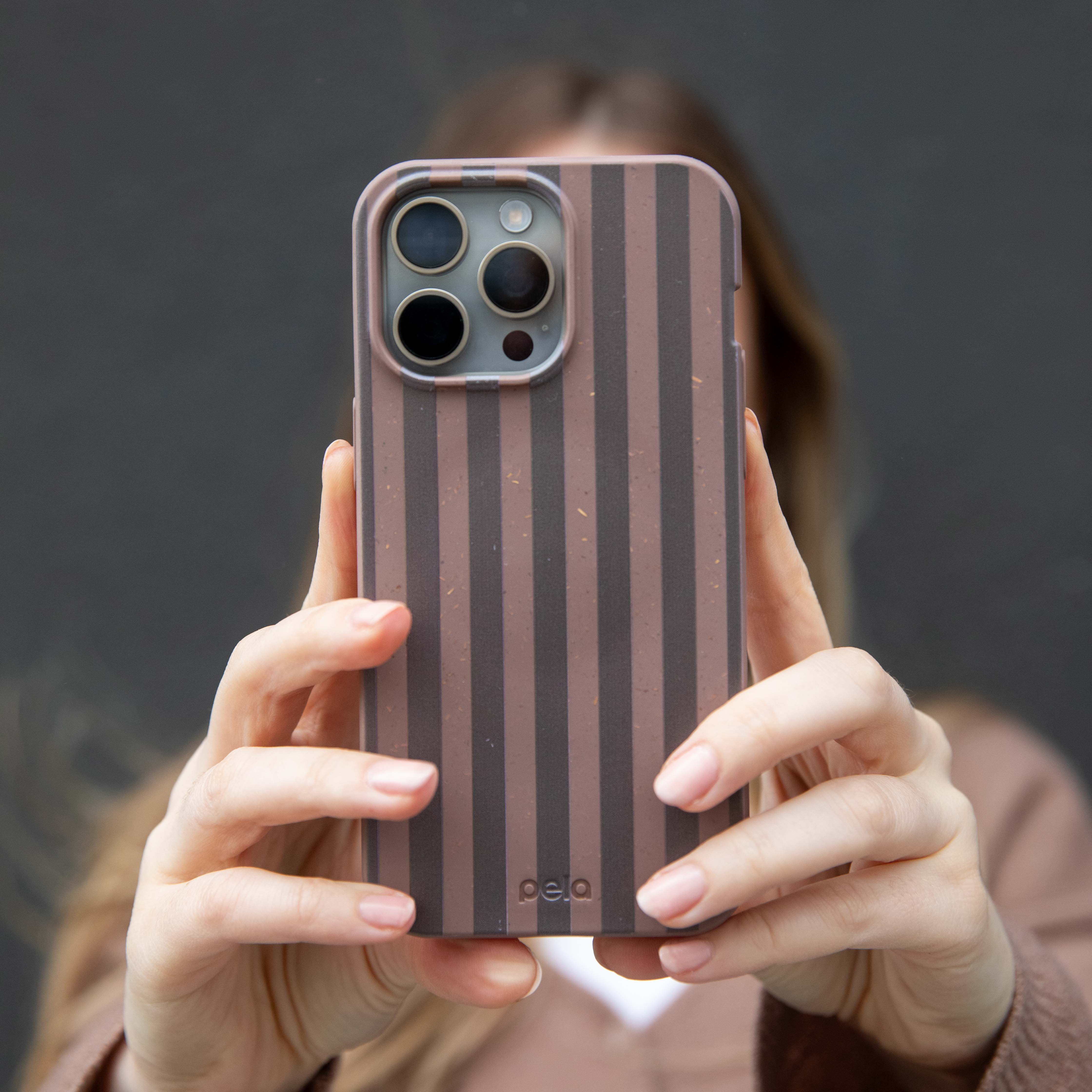 Chocolate Brown Cocoa Stripes iPhone 13 Mini Case - Image 5