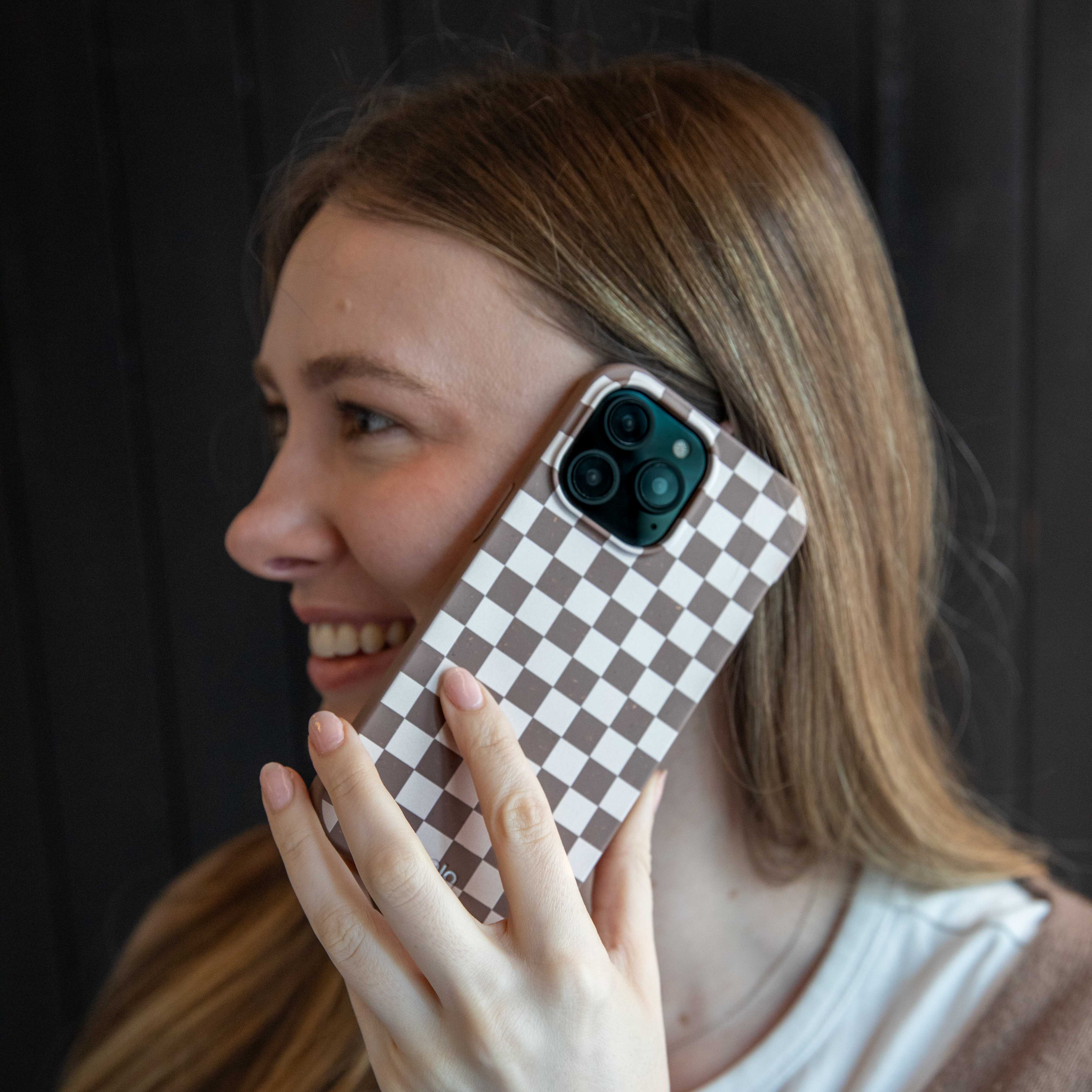 Chocolate Brown Latte Check iPhone 11 Case - Image 2