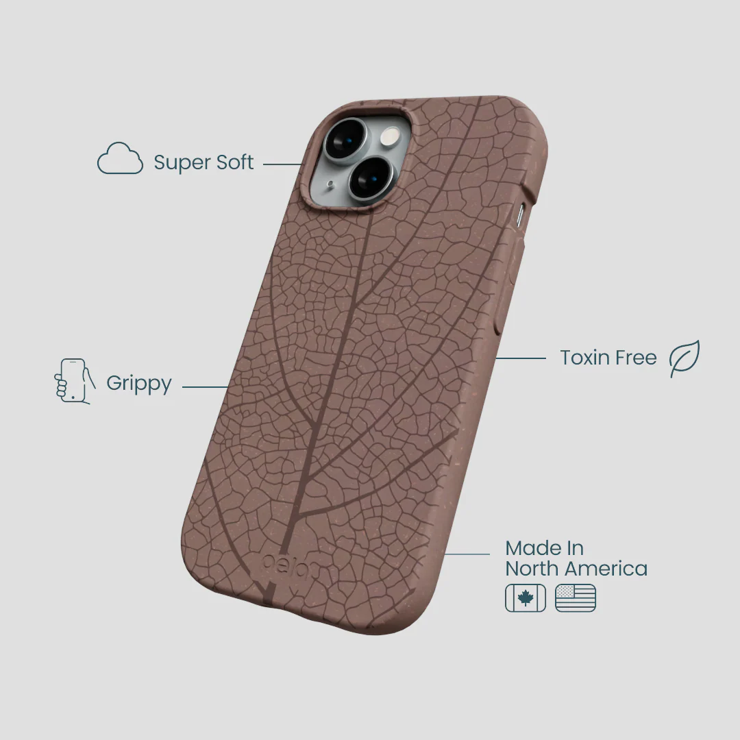 Chocolate Brown Leaf Veins iPhone 14 Case - Image 4