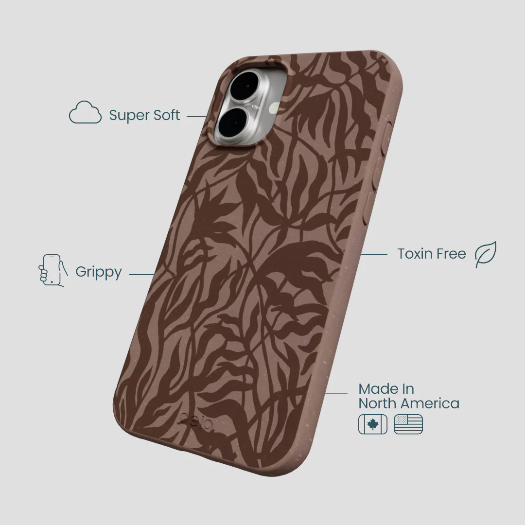 Chocolate Brown Rustic Leaves iPhone 16 Plus Case - Image 4