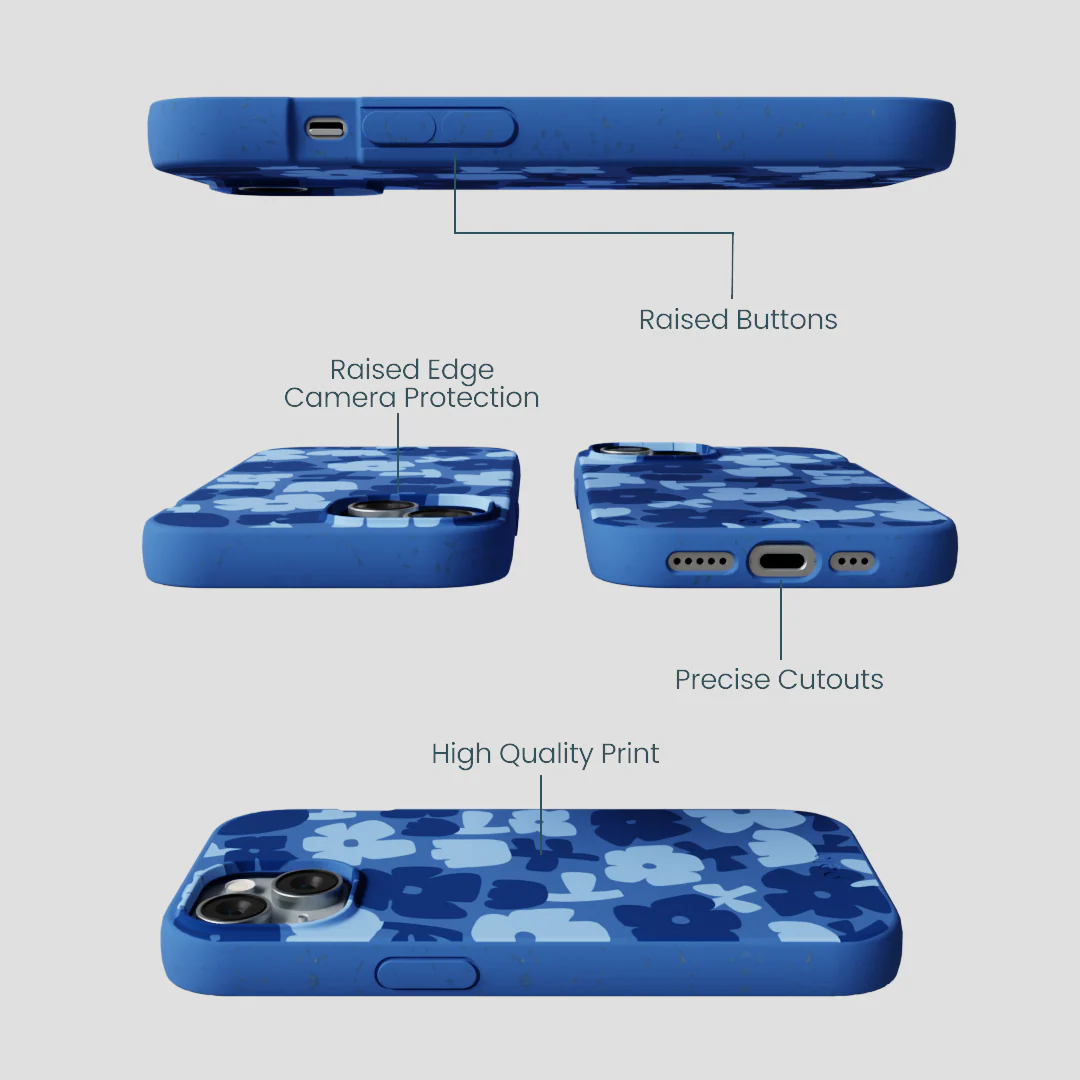 Electric Blue Daydream Blooms iPhone 15 Case - Image 3