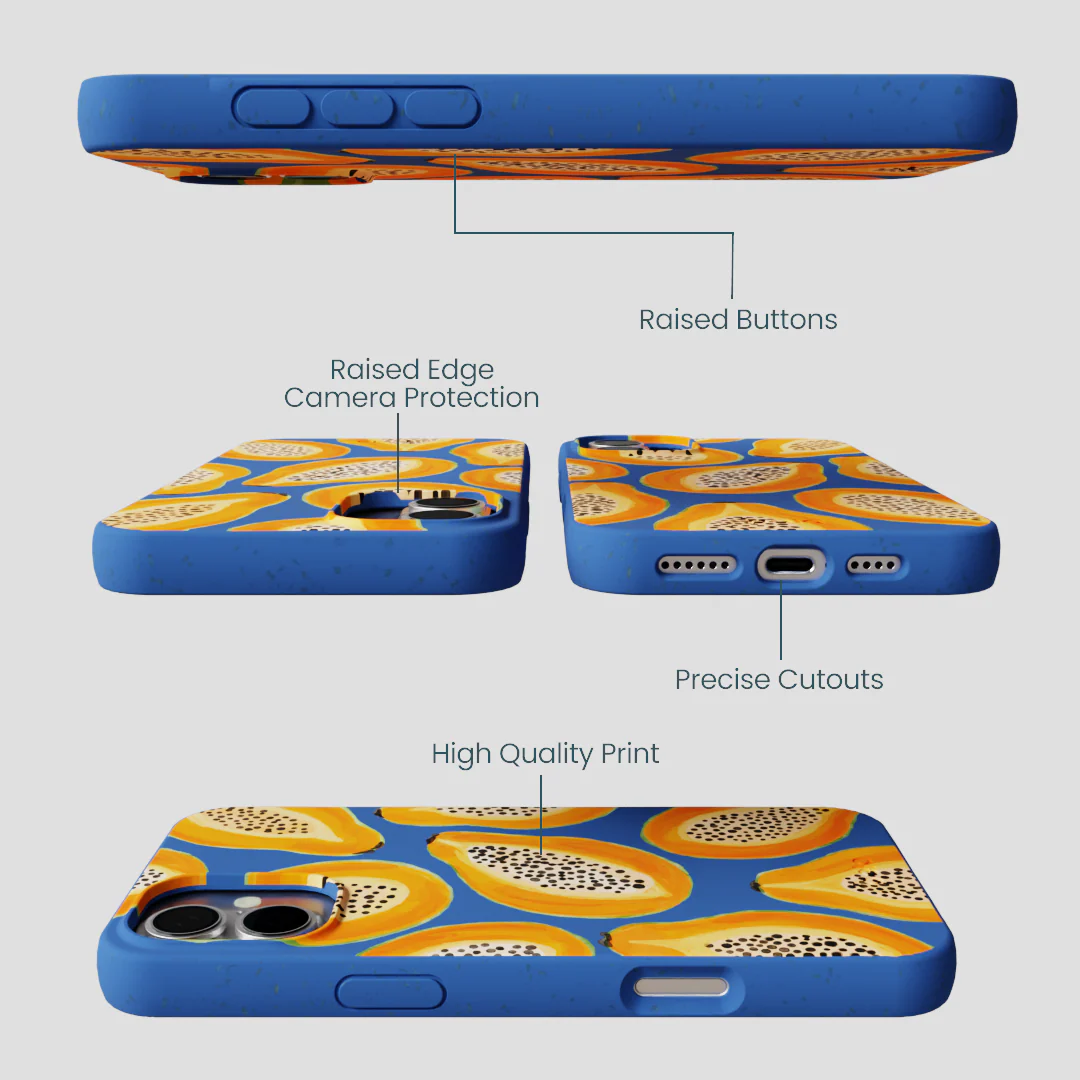 Electric Blue Juicy Papayas iPhone 16 Plus Case - Image 3