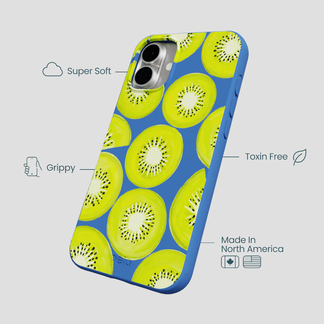 Electric Blue Kiwi Slices iPhone 16 Plus Case - Image 4