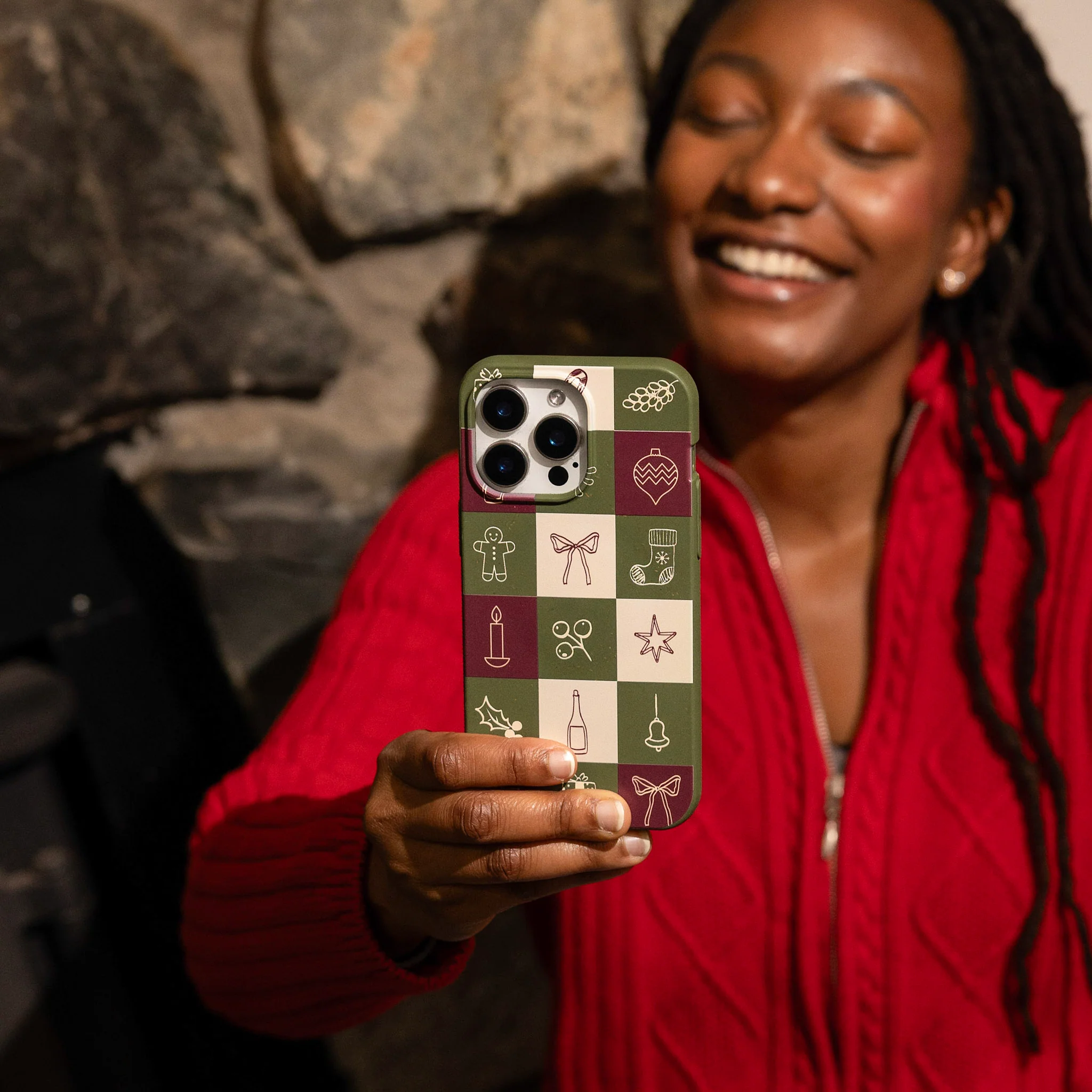 Forest Floor Holiday Squares Google Pixel 7a Case - Image 2