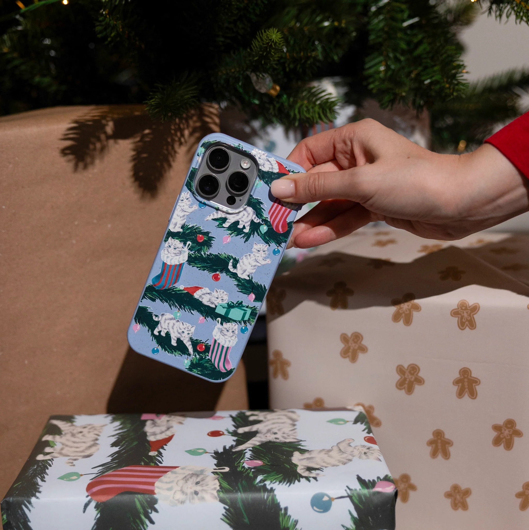 Powder Blue Christmas Kittens iPhone 12 Mini Case - Image 5