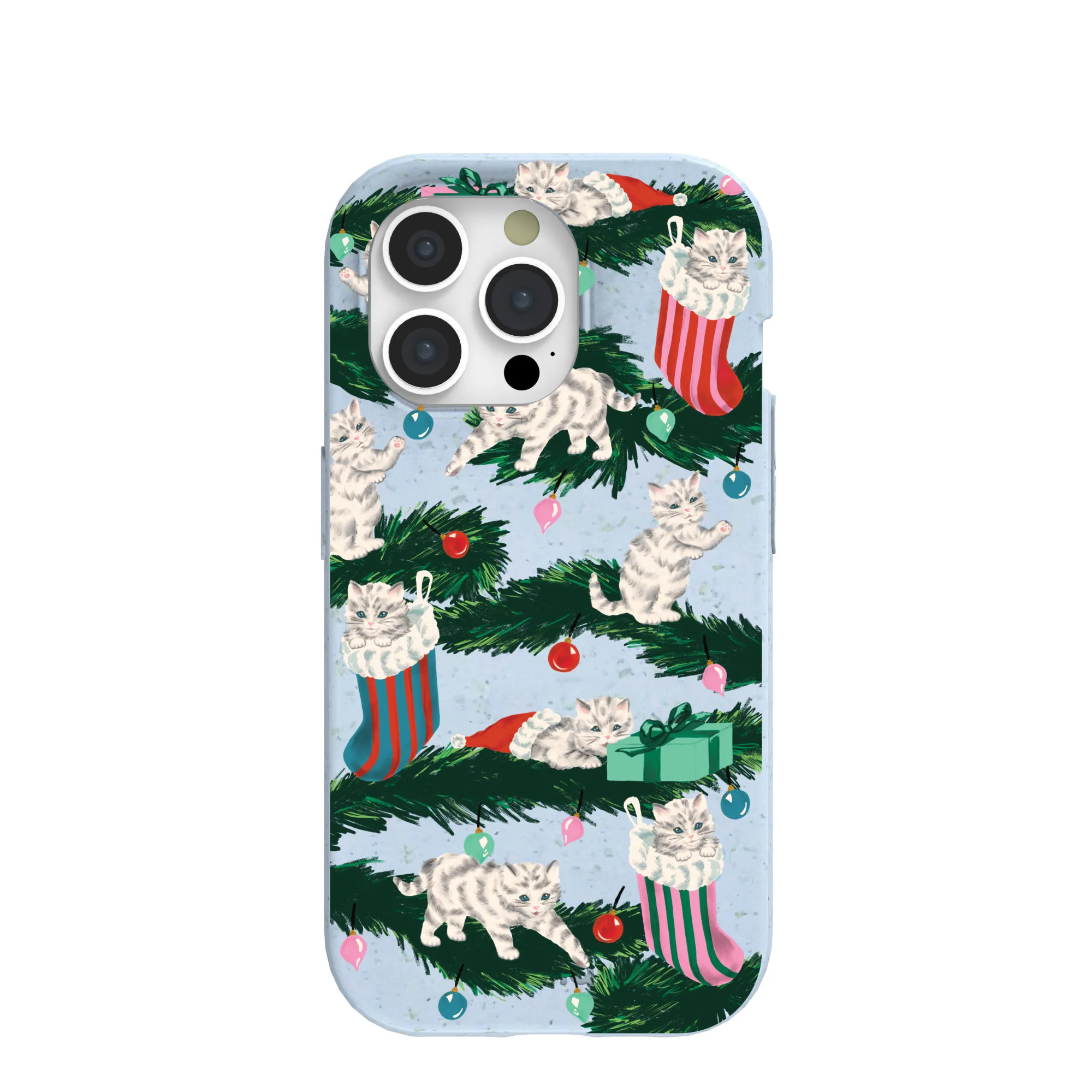 Powder Blue Christmas Kittens iPhone 15 Pro Case