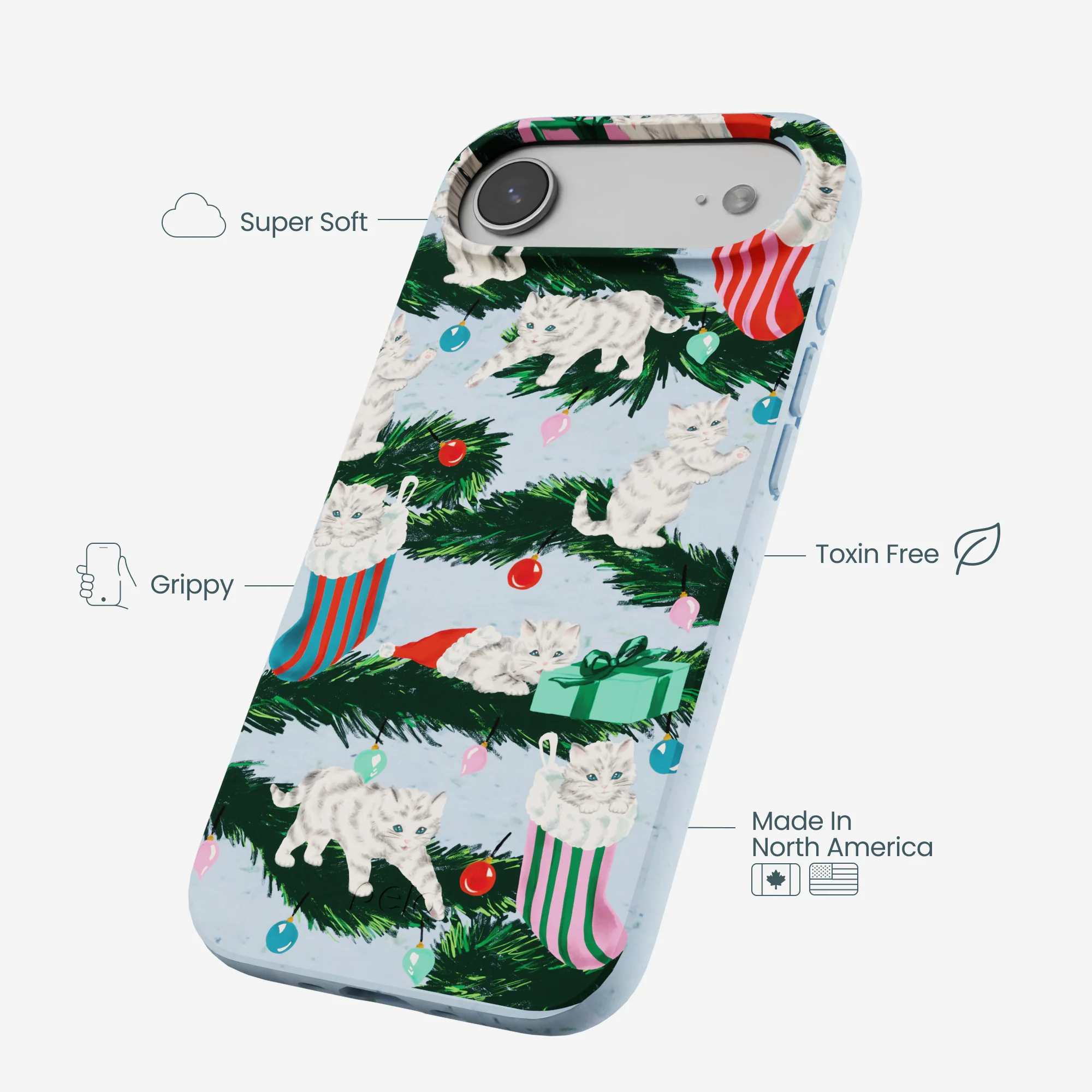 Powder Blue Christmas Kittens iPhone Air Case - Image 4