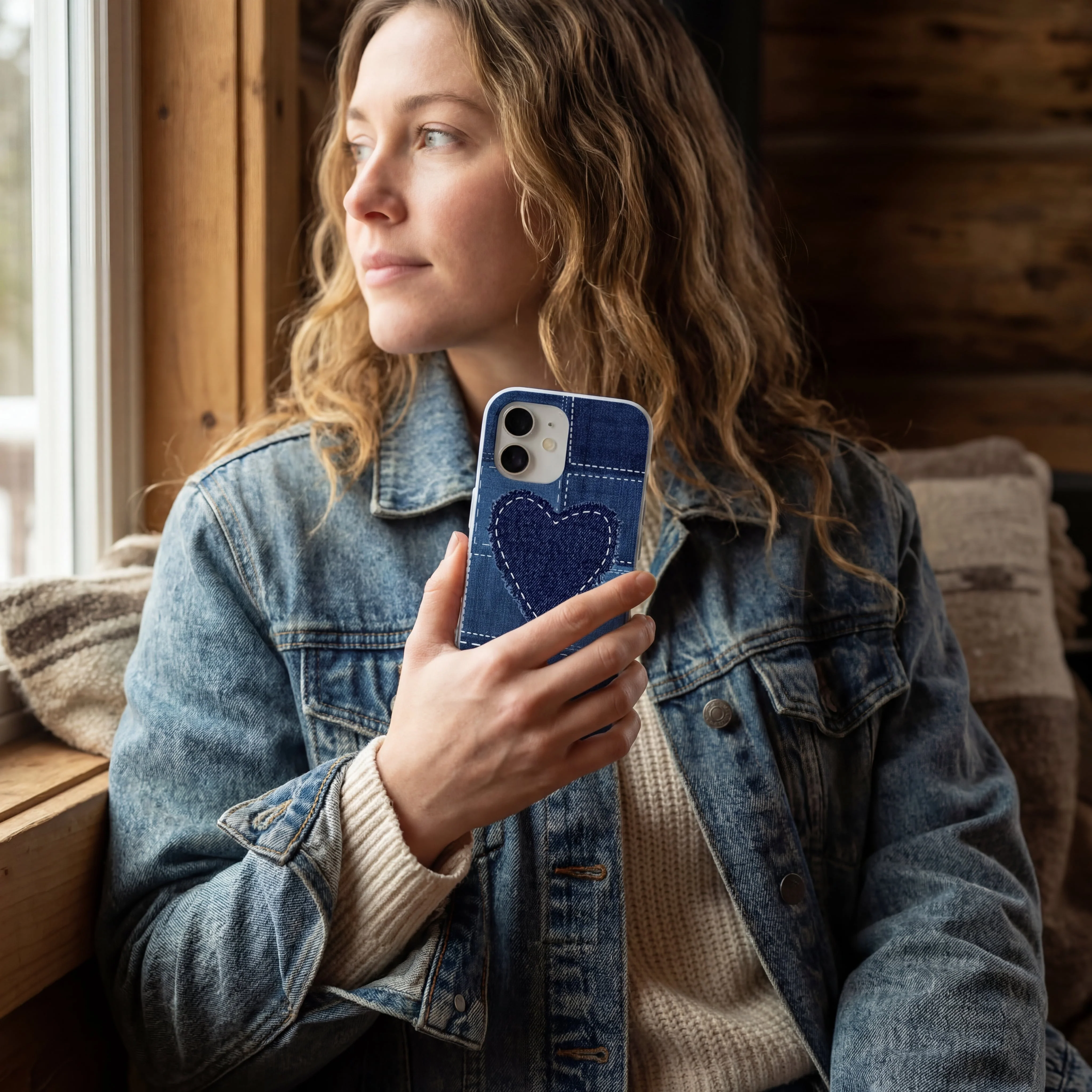 Powder Blue Denim Heart iPhone 17 Case - Image 2