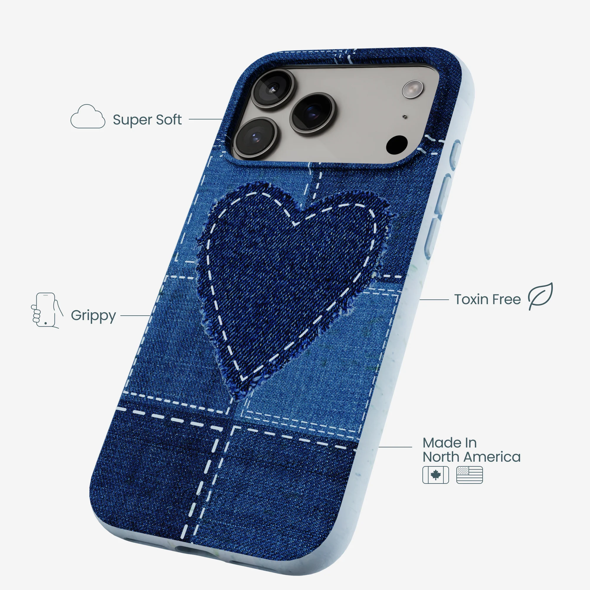 Powder Blue Denim Heart iPhone 17 Pro Max Case - Image 3
