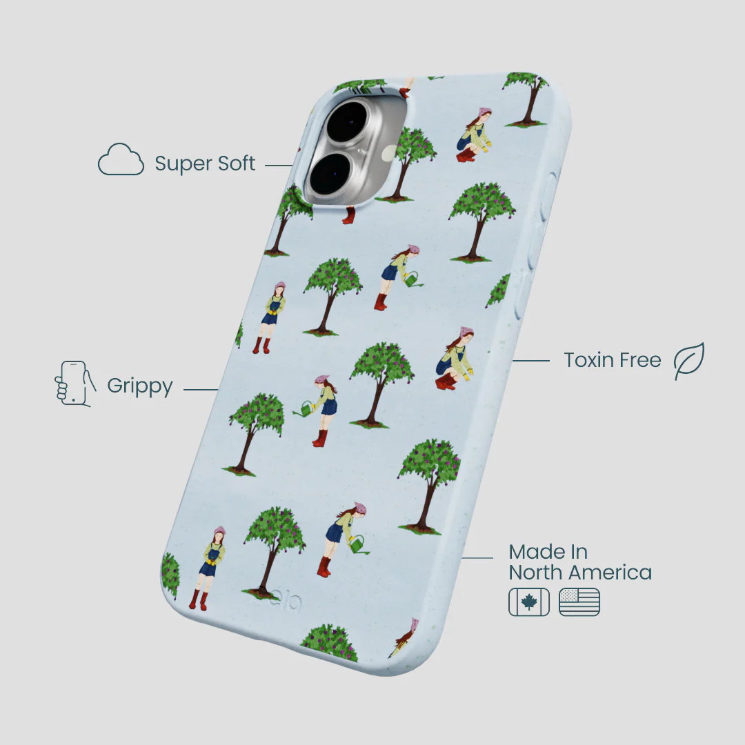 Powder Blue Gardening Girl iPhone 16 Plus Case - Image 3