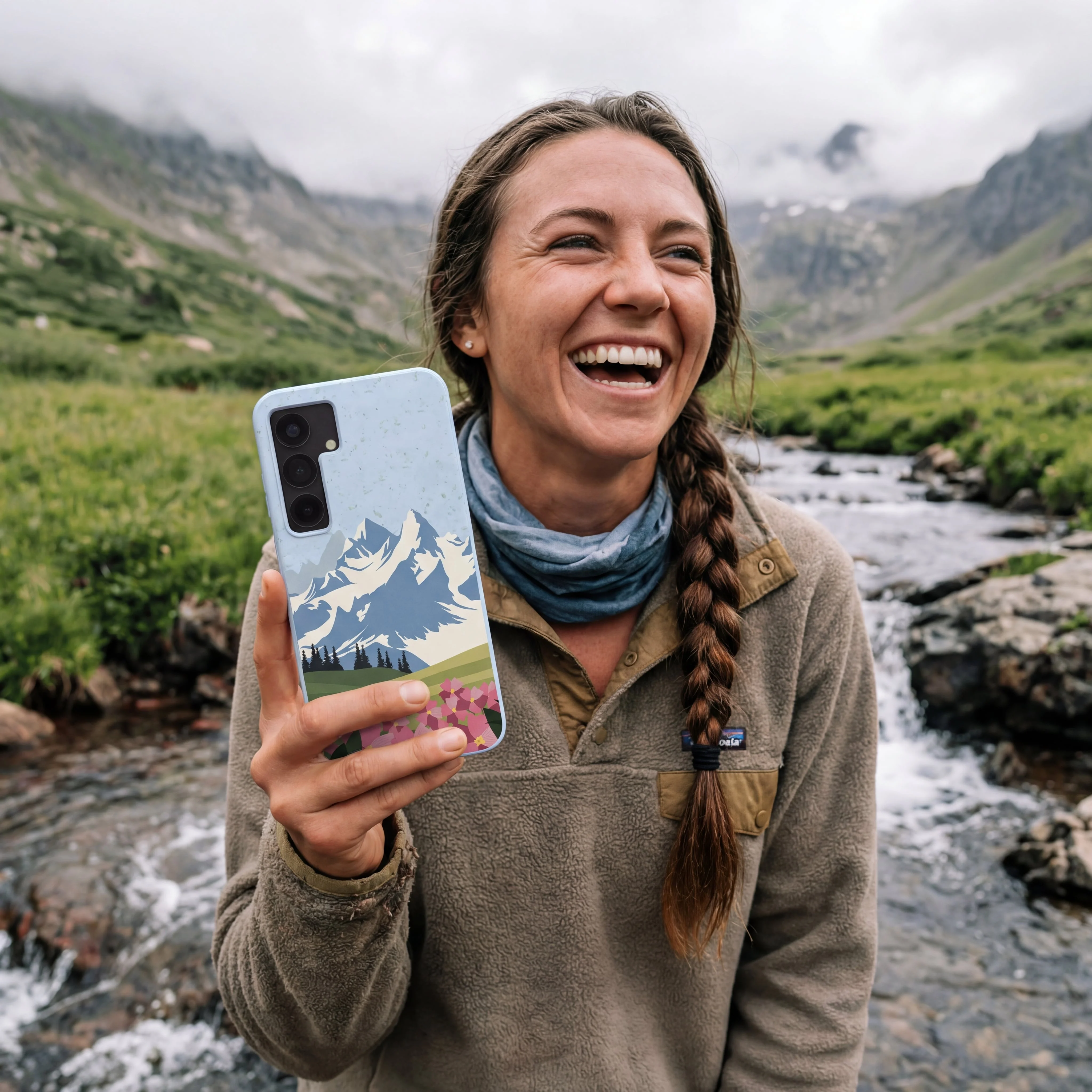Powder Blue Mountains and Blooms Samsung Galaxy S25+(Plus) Case - Image 2