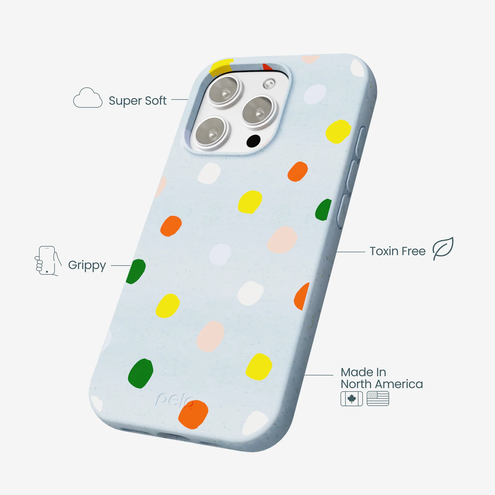 Powder Blue Rainbow Dots iPhone 16 Pro Max Case - Image 4