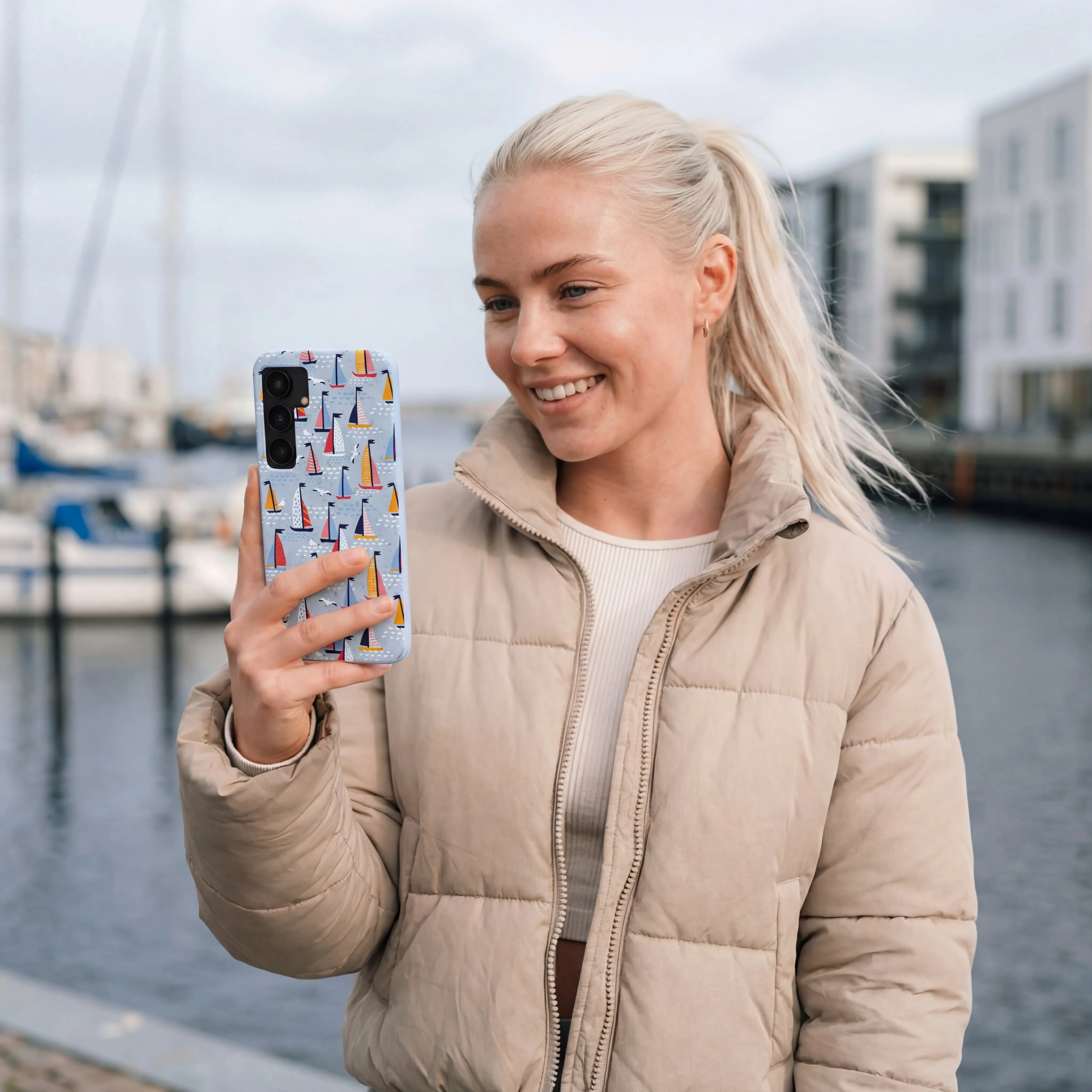 Powder Blue Sails and Seagulls iPhone 16e/17e Case - Image 3