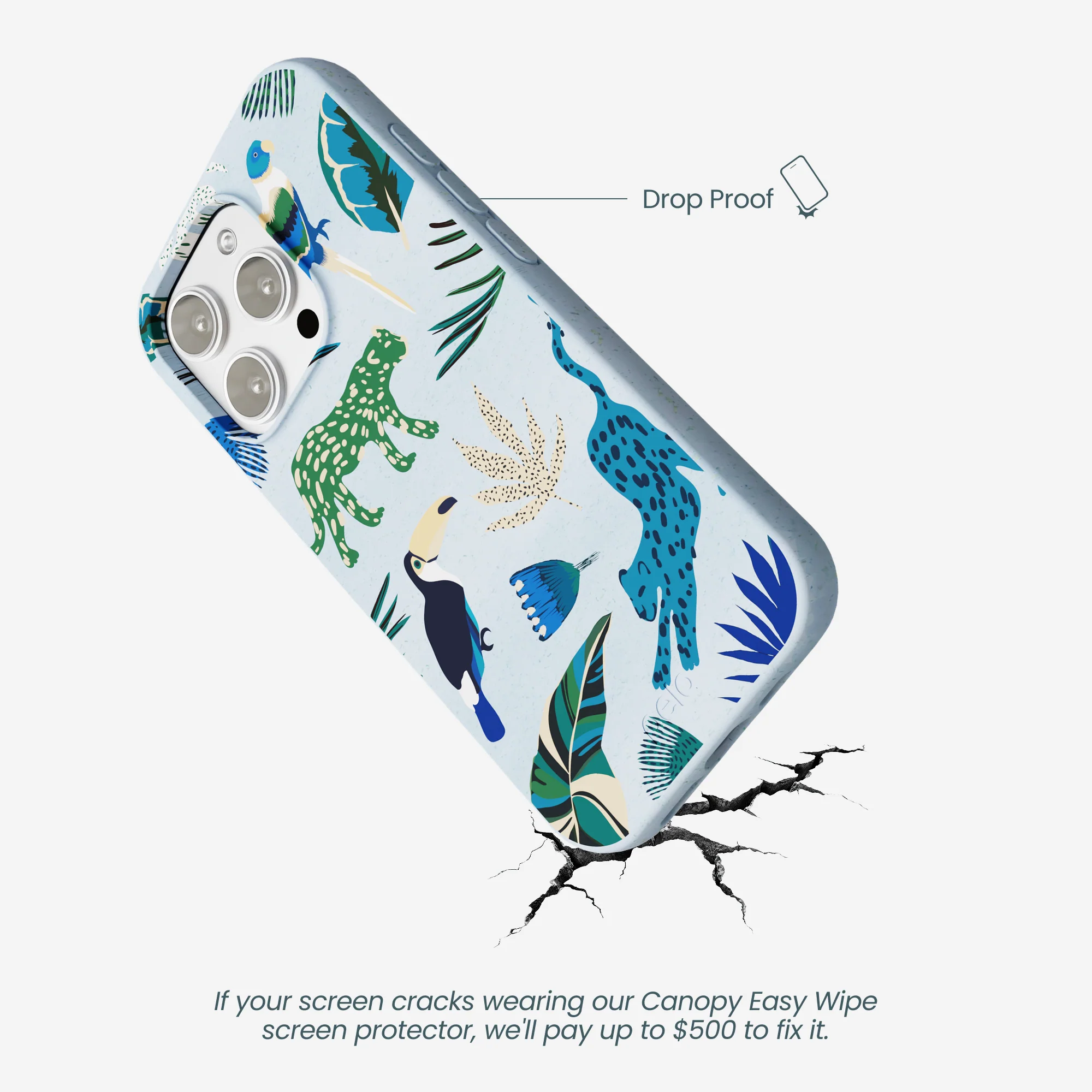 Powder Blue Tropical Rainforest iPhone 16 Pro Max Case - Image 5