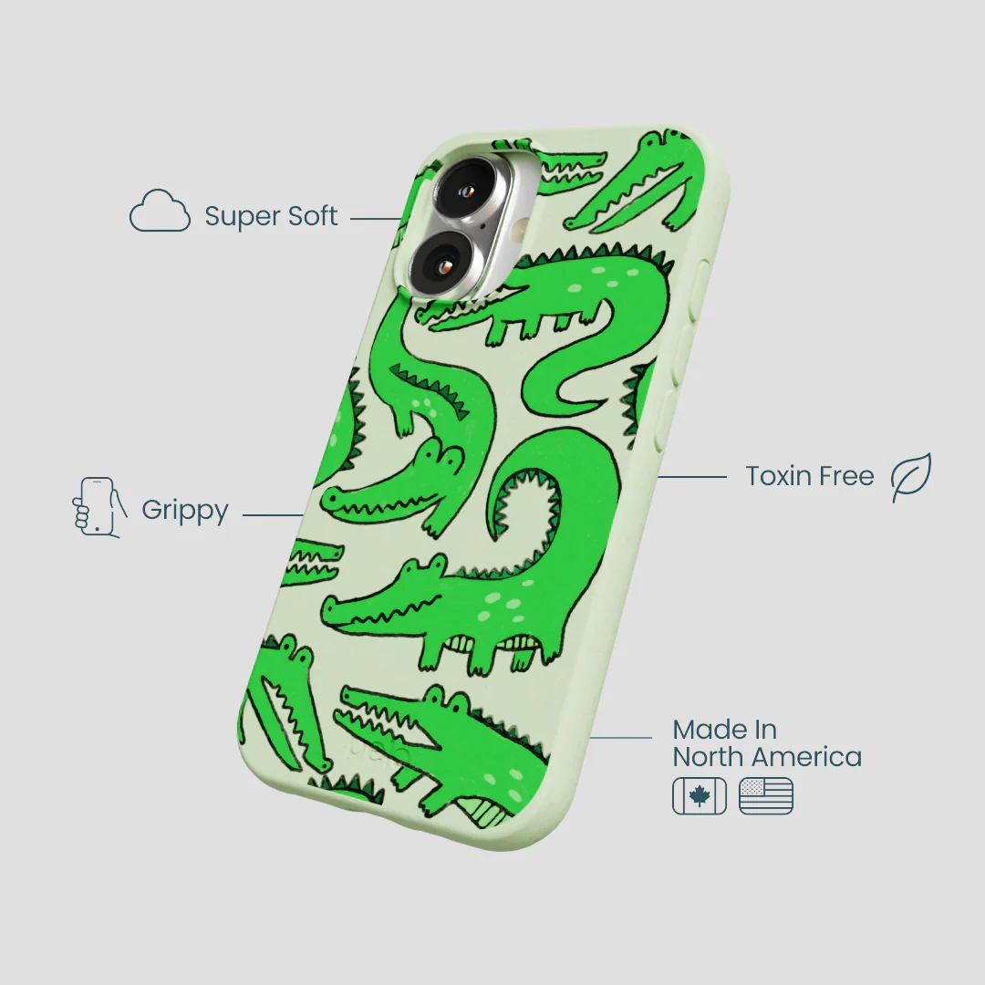 Sage Green Croc a Doodle iPhone 16 Case - Image 4