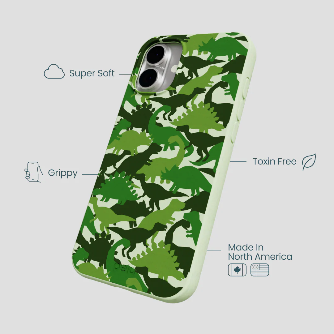 Sage Green Dino Camo iPhone 16 Plus Case - Image 3