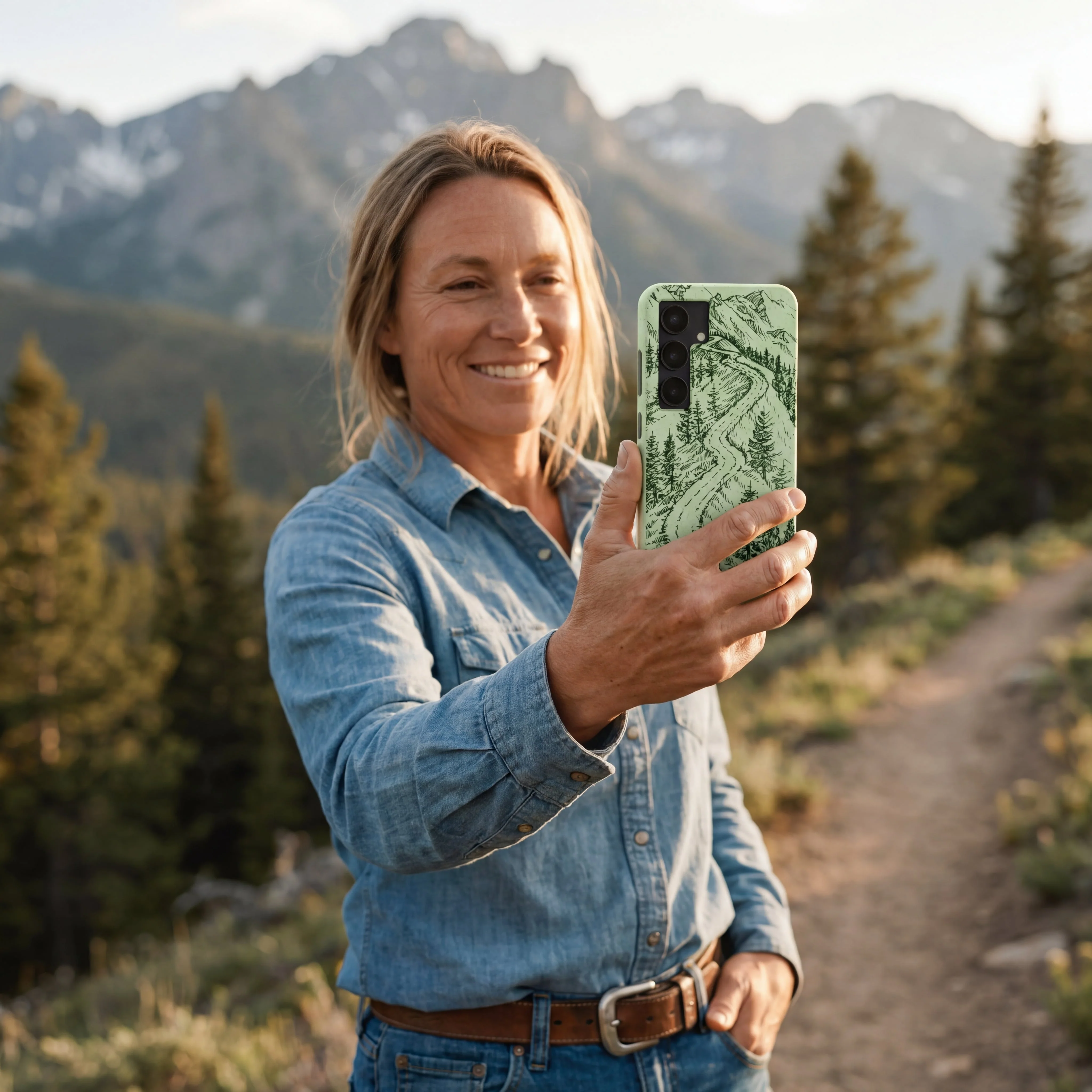 Sage Green Into the Mountains MTBCO Samsung Galaxy S24+(Plus) Case - Image 2